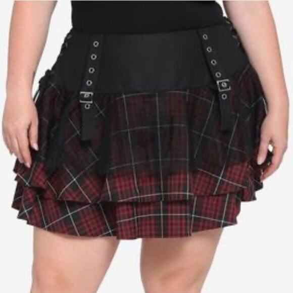Hot Topic Maroon Plaid Yoke Skirt Plus Size XL - Picture 3 of 11